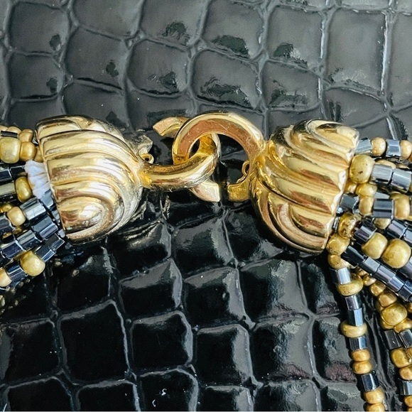 Vintage Art Deco Multi-Strand Gold & Black Seed Bead Torsade Statement N… - Picture 6 of 7